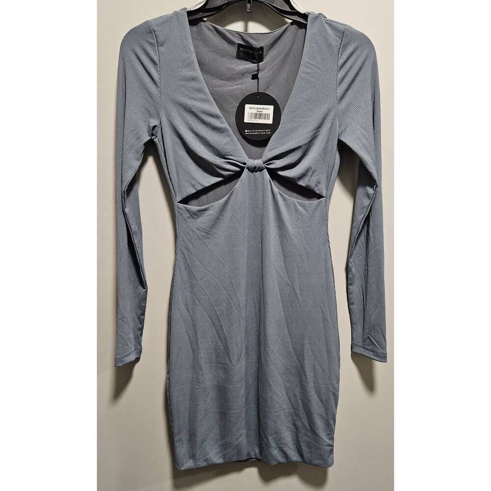 NWT White Fox Boutique Inner Diva Long Sleeve Mini Dress Size S Steel Color